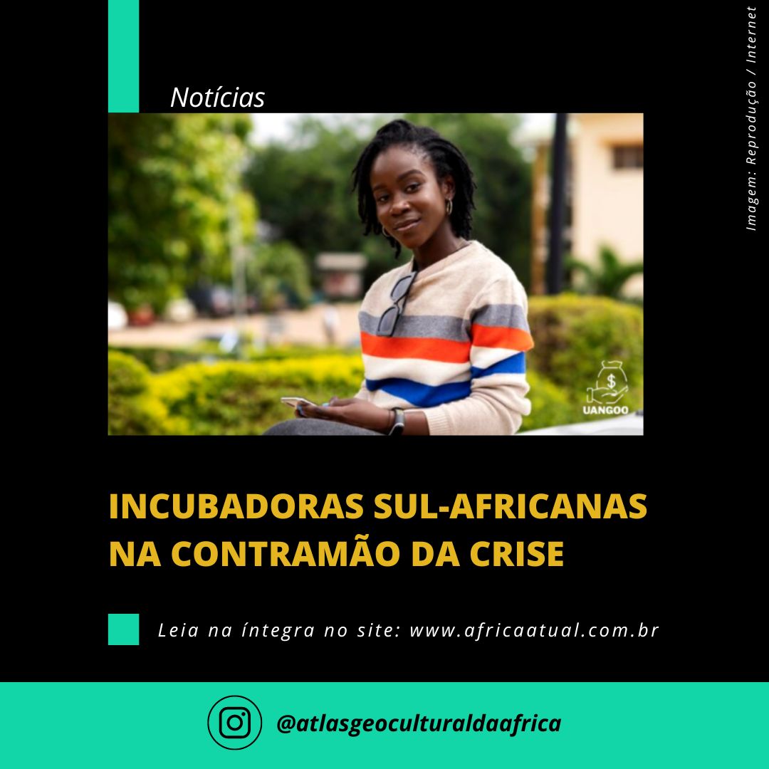 Card Ilustrativo com uma mulher negra, vetindo um casaco branco listrado, cabelos médios, sentada num banco em local arborizado ao ar livre, com um tablet na mão. A mulher está maquiada e sorri.